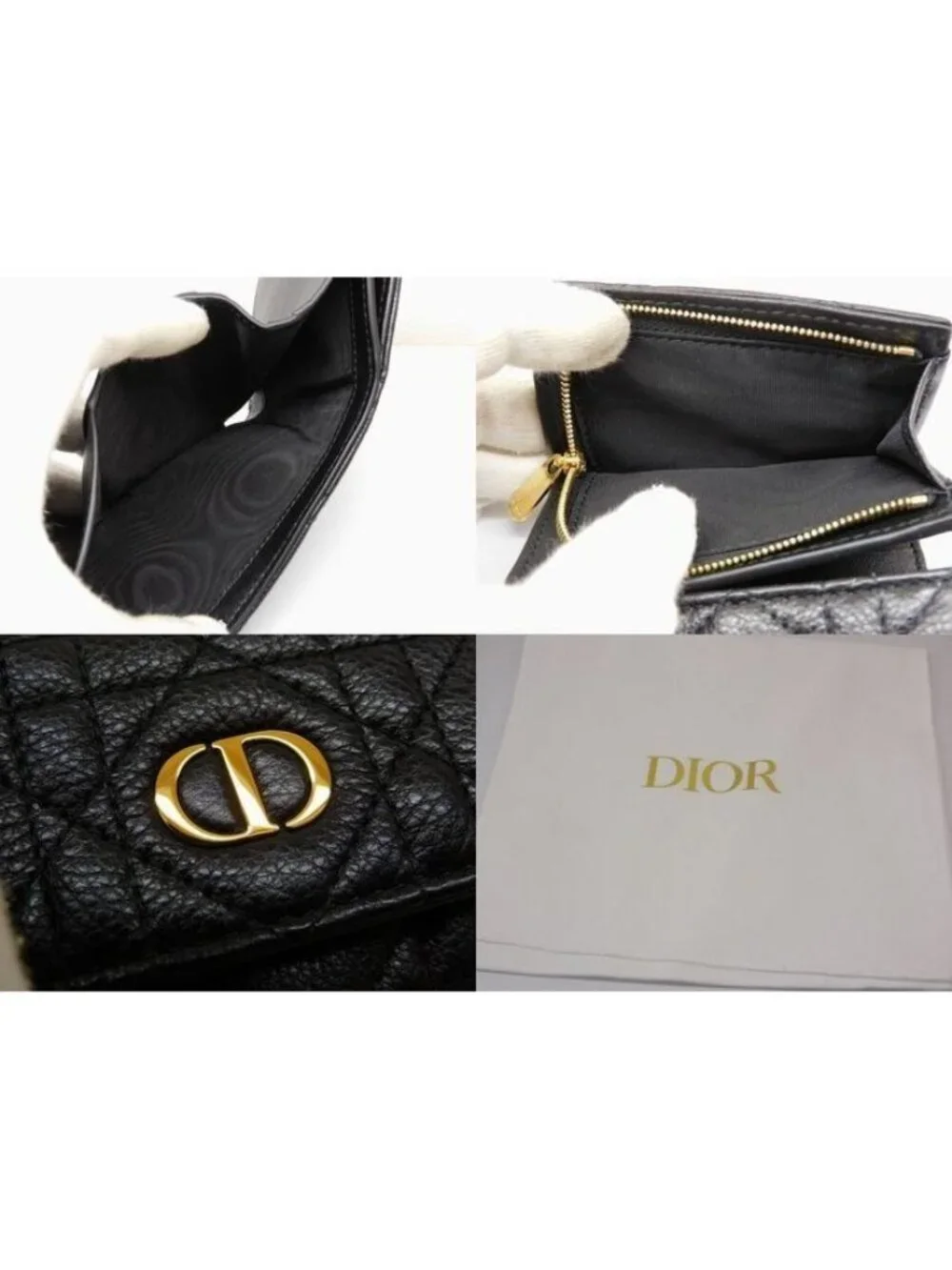 Dior Caro Hibiscus Wallet Compact Mini Black Leather - Picture 5 of 5